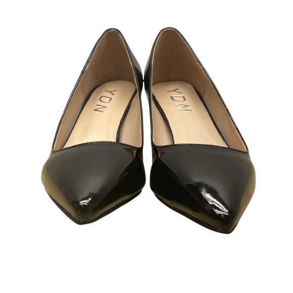 YDN Women’s Black Patent Faux Leather Pointed Toe Kitten Heel Pumps Size 7 - New - Picture 2 of 9